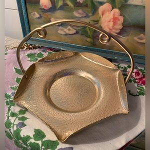 Vintage gold aluminum tray. Handles folds down. Lightweight. Great for jewelry